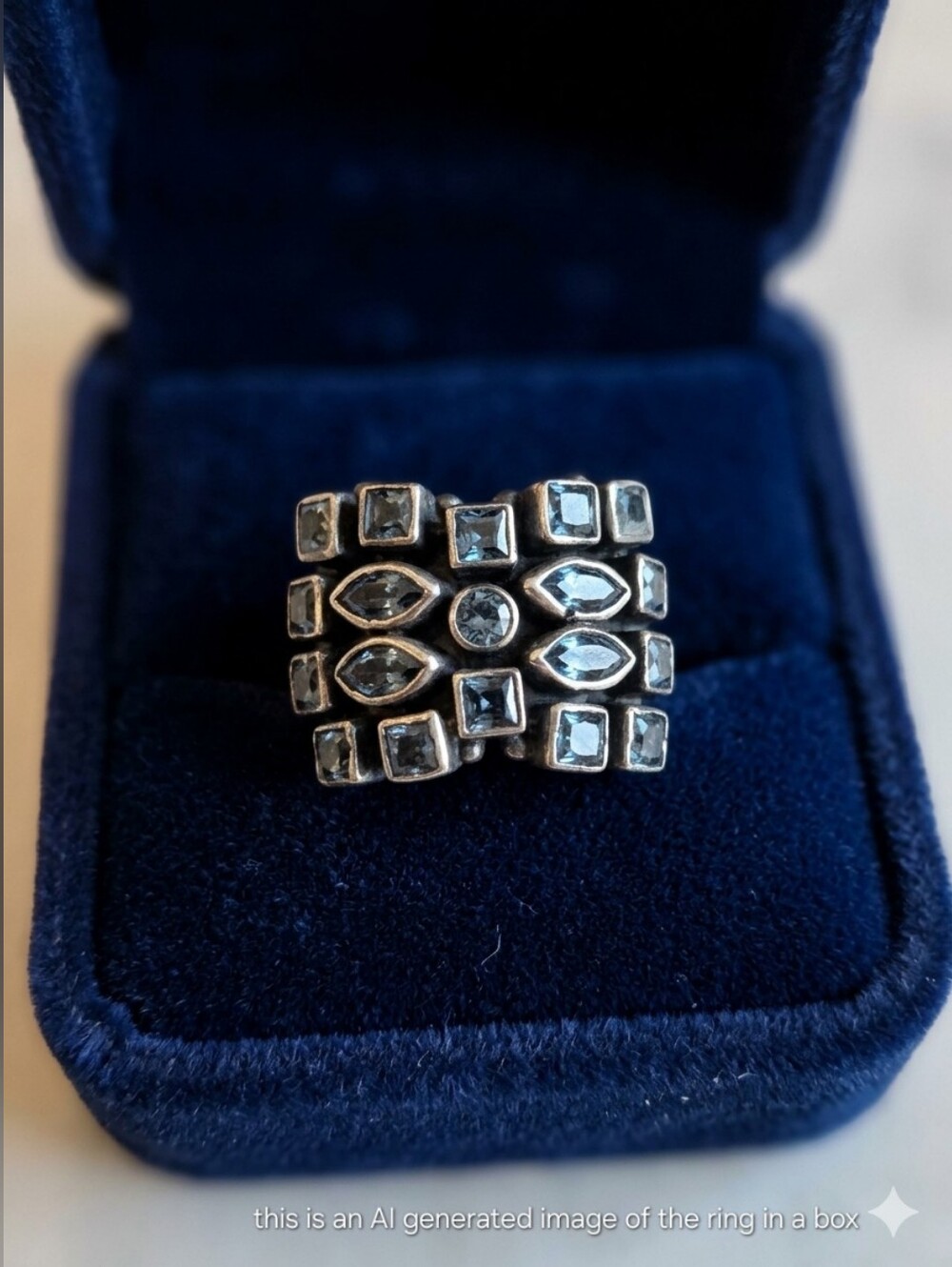 🦚 Gorgeous Sterling Silver & Geniune Blue Topaz Ring Sz 6